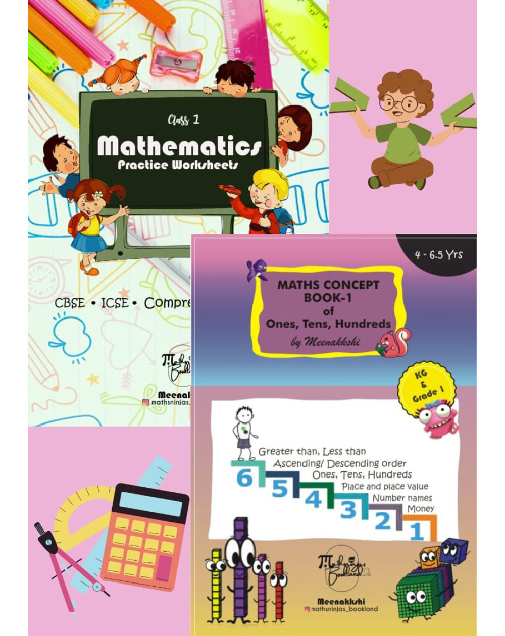 Class 1 Mental math book set of activity and practice workbook | cbse/Icse question papers|concept book of ones tens and hundred | word problems worksheets by Mathsninjas Bookland (pack of 2)