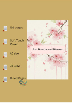 Aesthetic Notebook Journal Diary With Soft Touch Cover For Writing - A5 Size, 192 Ruled Pages, 75 GSM, Just Breathe and Blossom